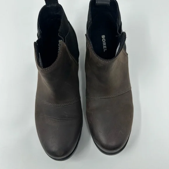 Sorel Womens Size 7 .5 Emelie Chelsea Boots Quarry Black Leather Waterproof Shoe - Picture 7 of 12